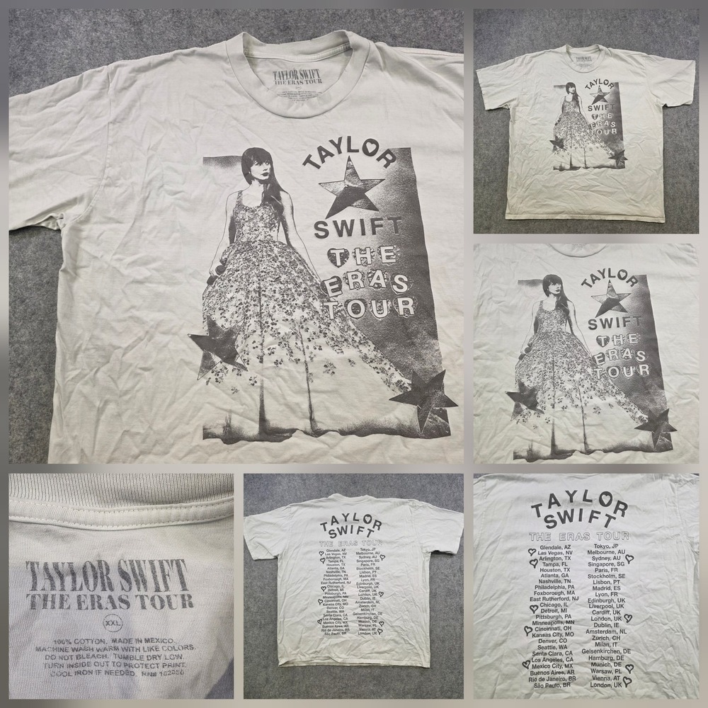 Taylor Swift The Eras Tour T Shirt Mens 2XL White Concert Tour Dates Graphic Tee